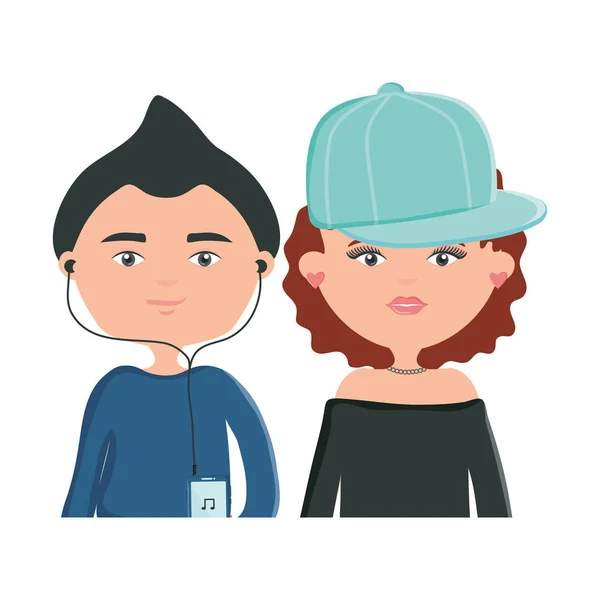 Молода пара зі спортивною шапочкою та навушниками — стоковий вектор