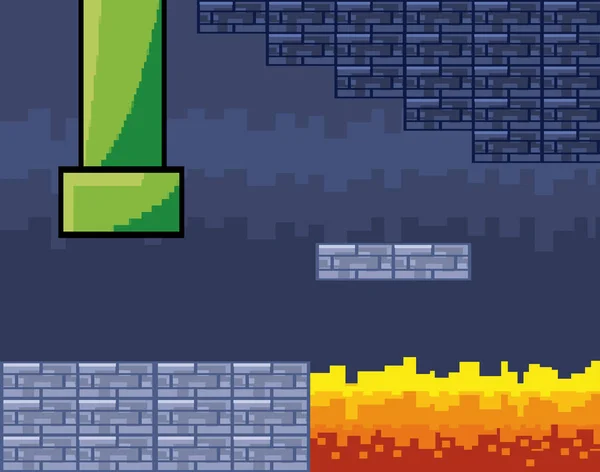 Mundo de jogo de arcade e ilustração do vetor do projeto da cena do pixel —  Vetores de Stock