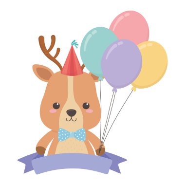Mutlu Doğum günü simgesi tasarımı ile Ren geyiği karikatür