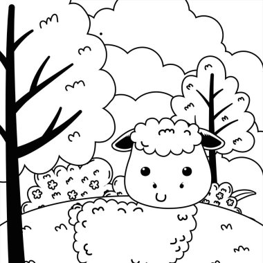 İzole edilmiş koyun çizgi film vektör tasarımı