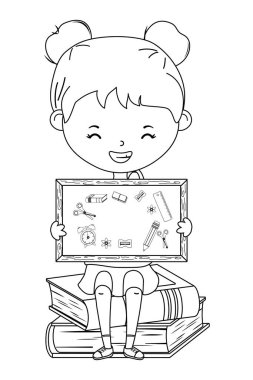 Okul ve karatahta tasarımlı kız.