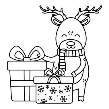 Hediye kutularıyla ren geyikleri Mutlu noeller kalın çizgisini kutluyor