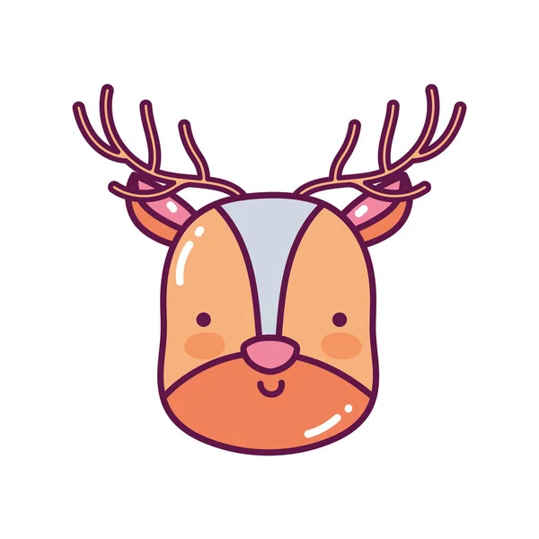 Mignon cerf tête dessin animé décoration joyeux noël icône — Image vectorielle