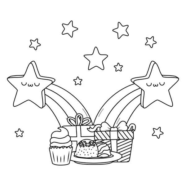 Étoiles de Kawaii et joyeux anniversaire — Image vectorielle