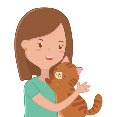 Kedi karikatür tasarımı ile kız
