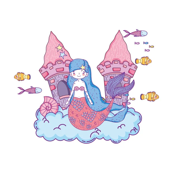 Mermaid with castle undersea scene — Stock Vector
