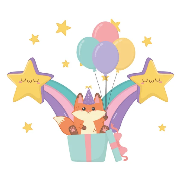 Raposa Kawaii e design de aniversário feliz — Vetor de Stock