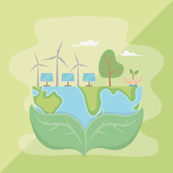 Leaves holding planet and save energy design — Stockvektor