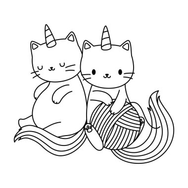 Unicorn cat cartoon couple vector design