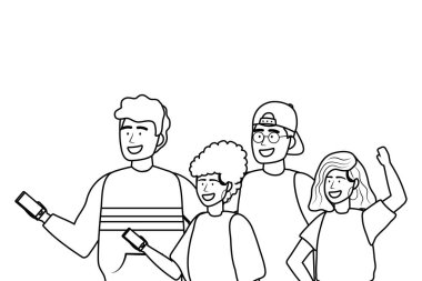 Akıllı telefon tasarımı ile kadın ve adam avatarları