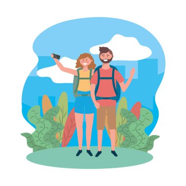 Çanta tasarımı ile turist çocuk ve kız