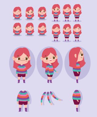 Çizgili çizgili çizgi film karakteri animasyon kızı ve bazı vücut parçaları.
