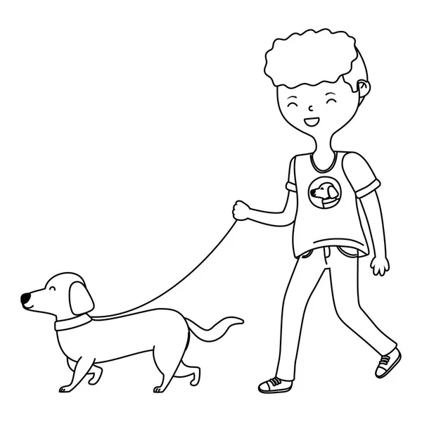 Menino com desenho animado cão — Vetor de Stock