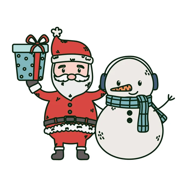 Санта і сніговик з подарунковим святом веселого Різдва — стоковий вектор