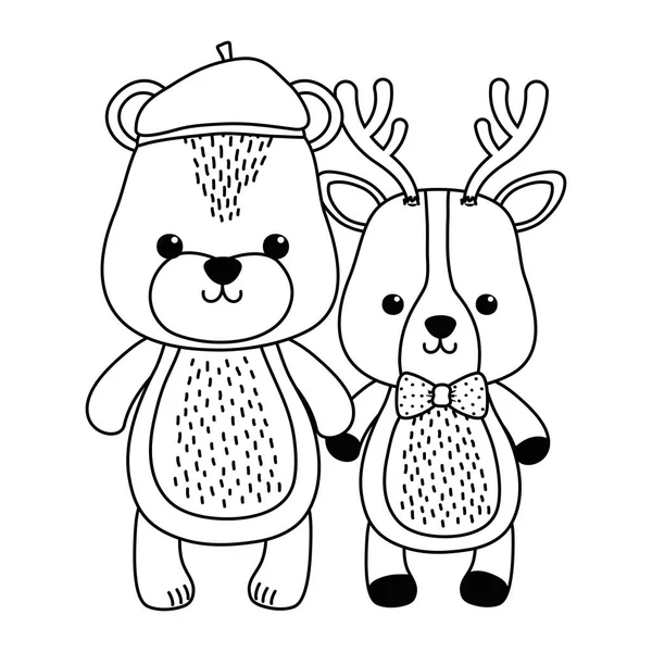 Renne et ours dessin animé — Image vectorielle