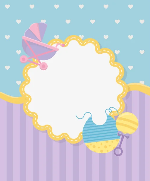 Baby shower card with cart — Stock Vector