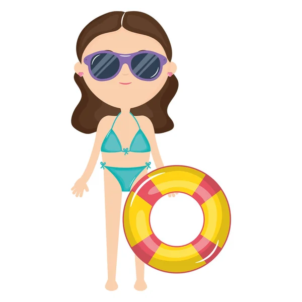 Beautiful woman with swimsuit and float — Stock Vector