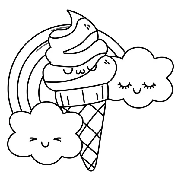Kawaii dondurma karikatür tasarım — Stok Vektör
