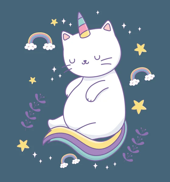 かわいい猫と虹色の尾カワイイキャラクター — ストックベクタ