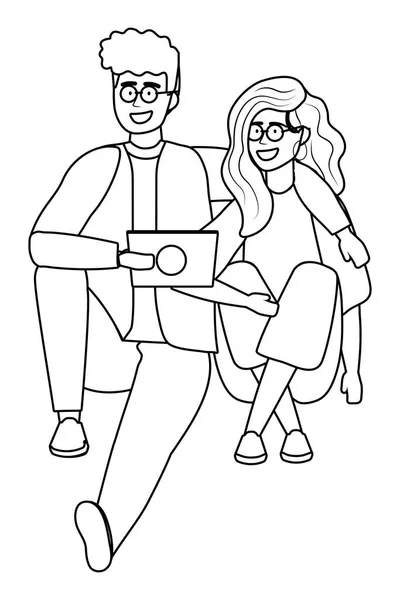 Couple de femme et homme avec conception de dispositif — Image vectorielle