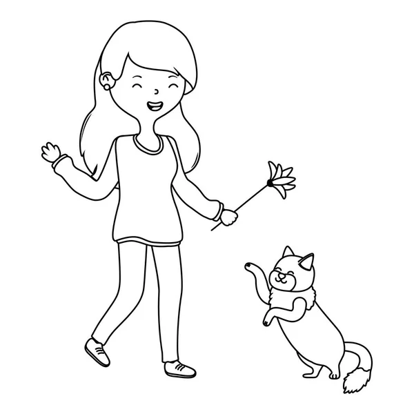 Menina com desenho animado gato — Vetor de Stock