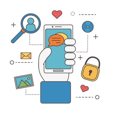 Akıllı telefon sohbetleri ile el Güvenlik e-posta ağı sosyal medya