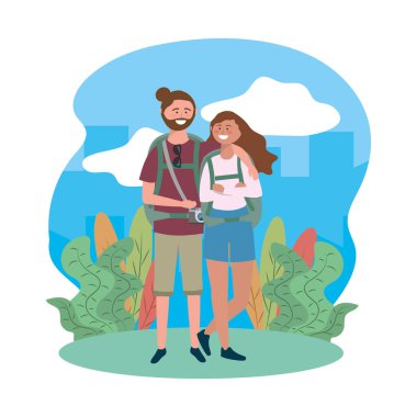 Çanta tasarımı ile turist çocuk ve kız