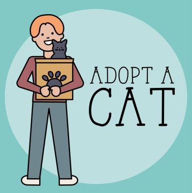 sevimli kedi maskot ile genç adam