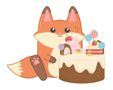 Kek tasarımı ile Fox karikatür Kawaii