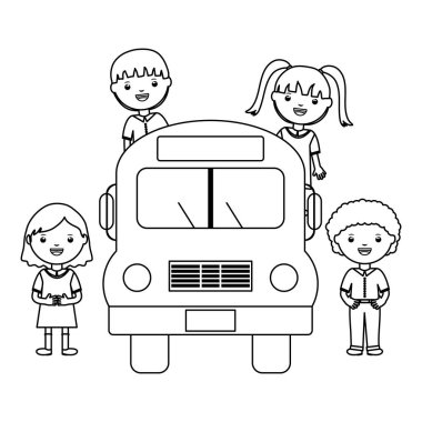 otobüs ile sevimli küçük öğrenciler grup