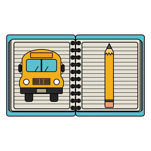 Notebook school supply with bus — Stock Vector