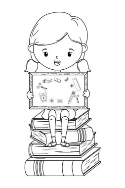 Okul ve karatahta tasarımlı kız.