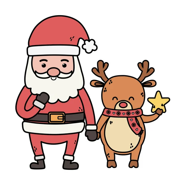 Santa and reindeer with star decoration merry christmas — Stockový vektor