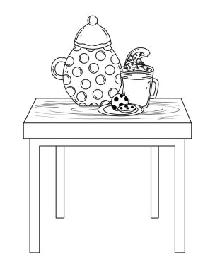 kahve demliği ve cam vektör tasarımı