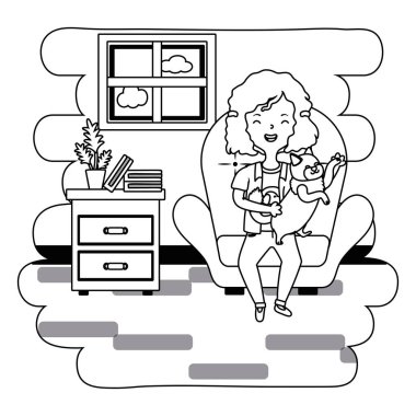 Kedi karikatür tasarımı ile kız