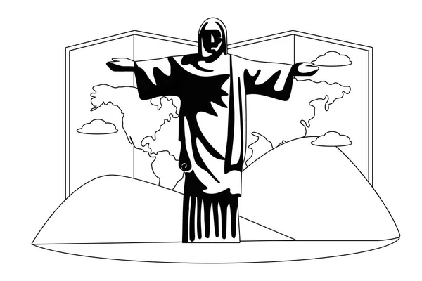 Cristo Redentor estilo plano em preto e branco —  Vetores de Stock