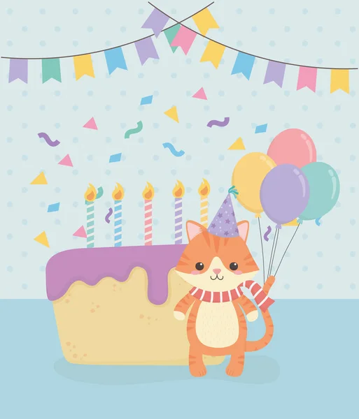 Födelsedagskort med liten katt karaktär — Stock vektor