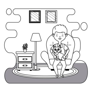 Kedi karikatür tasarımı ile çocuk