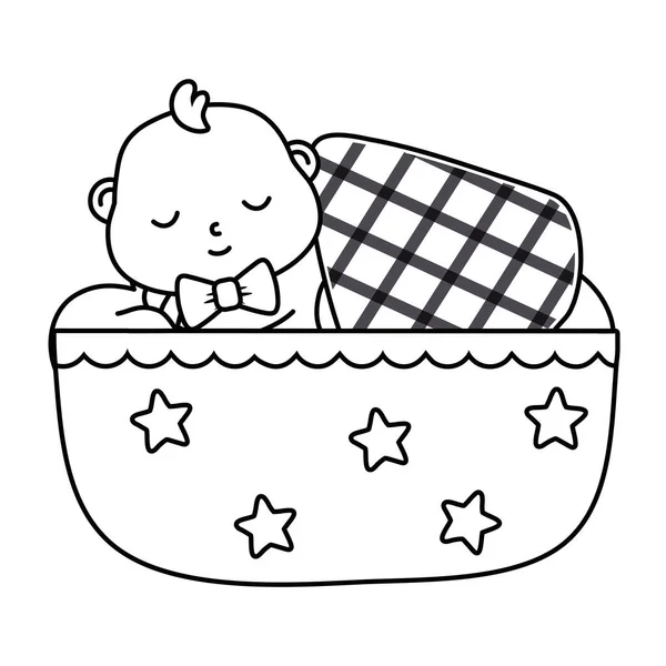 Bebé durmiendo en una cuna en blanco y negro — Vector de stock