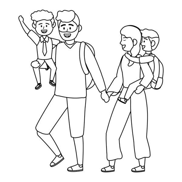 Parents with kids going to school design vector illustrator — Image vectorielle