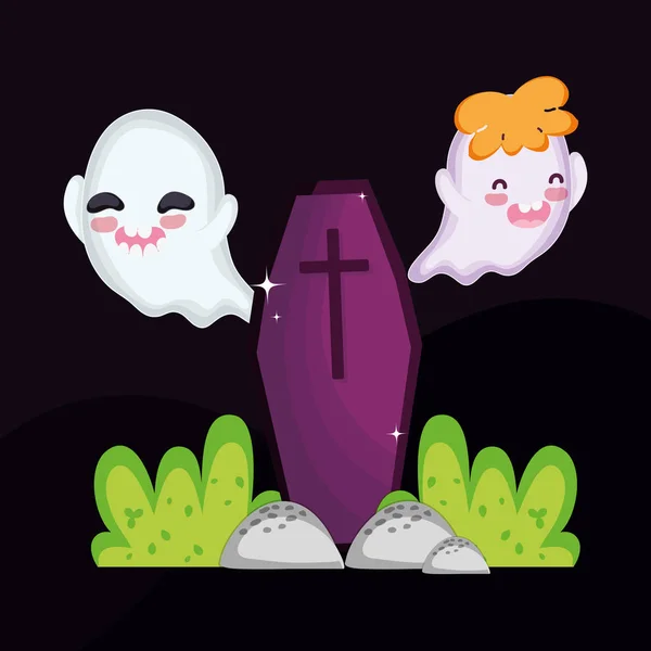 Feliz fantasmas caixão noite halloween —  Vetores de Stock