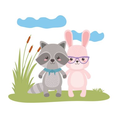 Tavşan ve rakun karikatür tasarım