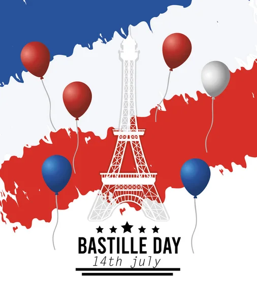 Tour eiffel avec ballons et drapeau blanc — Image vectorielle