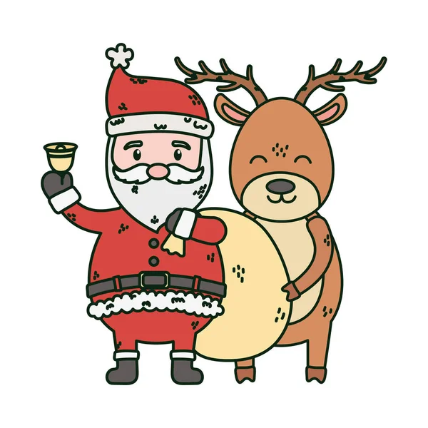 サンタとベルとトナカイのお祝いメリークリスマス — ストックベクタ