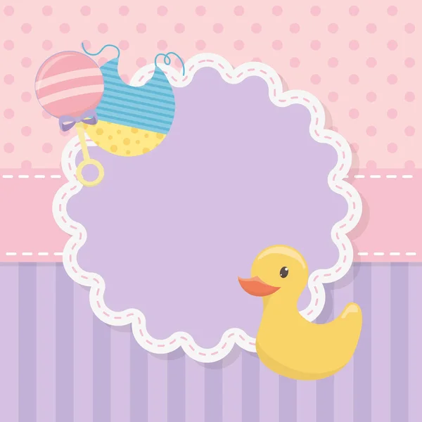 Bebek kauçuk ördek ve aksesuarları ile kart duş — Stok Vektör