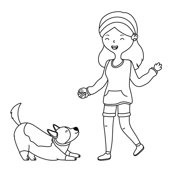 Menina com desenho animado cão — Vetor de Stock