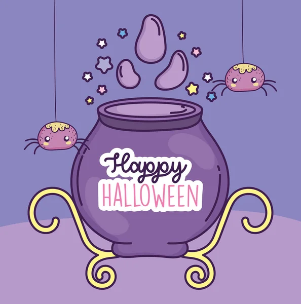 Felices halloween celebración de la poción caldero y arañas. — Archivo Imágenes Vectoriales