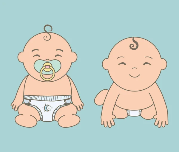 Cute little babies boys with pacifiers characters — 스톡 벡터