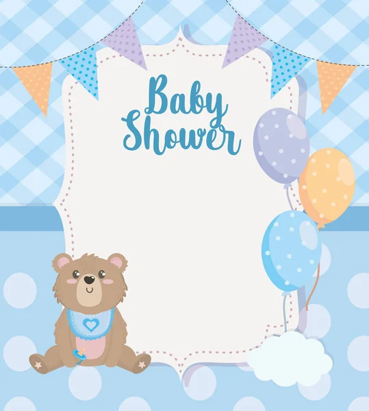 Label of party banner with teddy bear and balloons. — Vector de stock