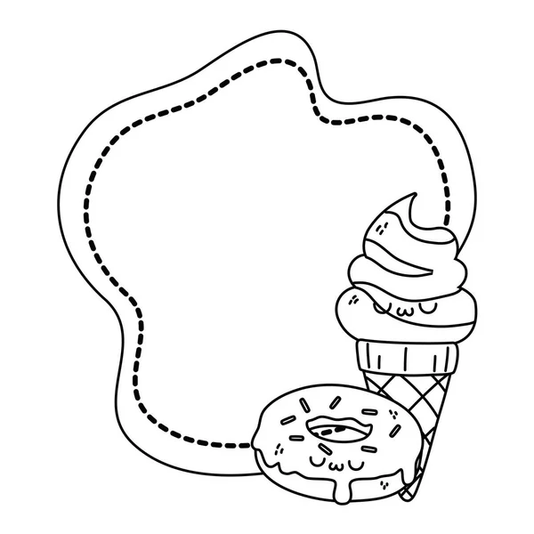 아이스크림 만화 디자인의 가와이이 — 스톡 벡터